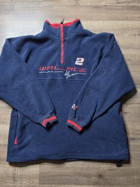 Vtg Rusty Wallace CHASE 1/4 Zip Pullover Fleece Blue Nascar Racing #2 LARGE